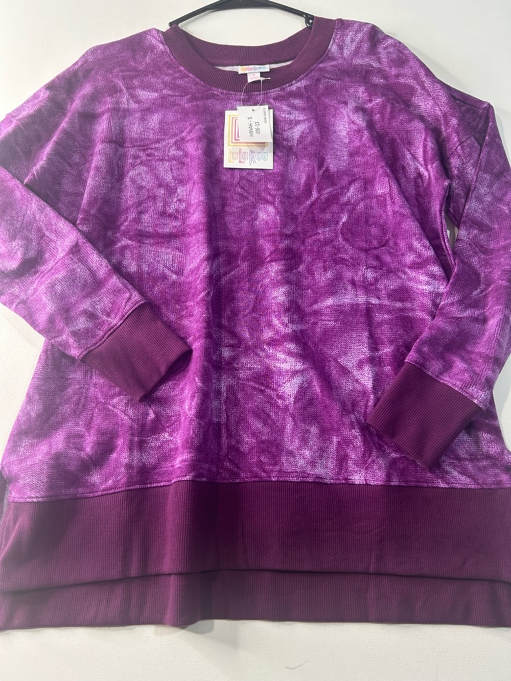 NWT LuLaRoe Small Hannah Shimmery Purple Tie-Dye Crewneck